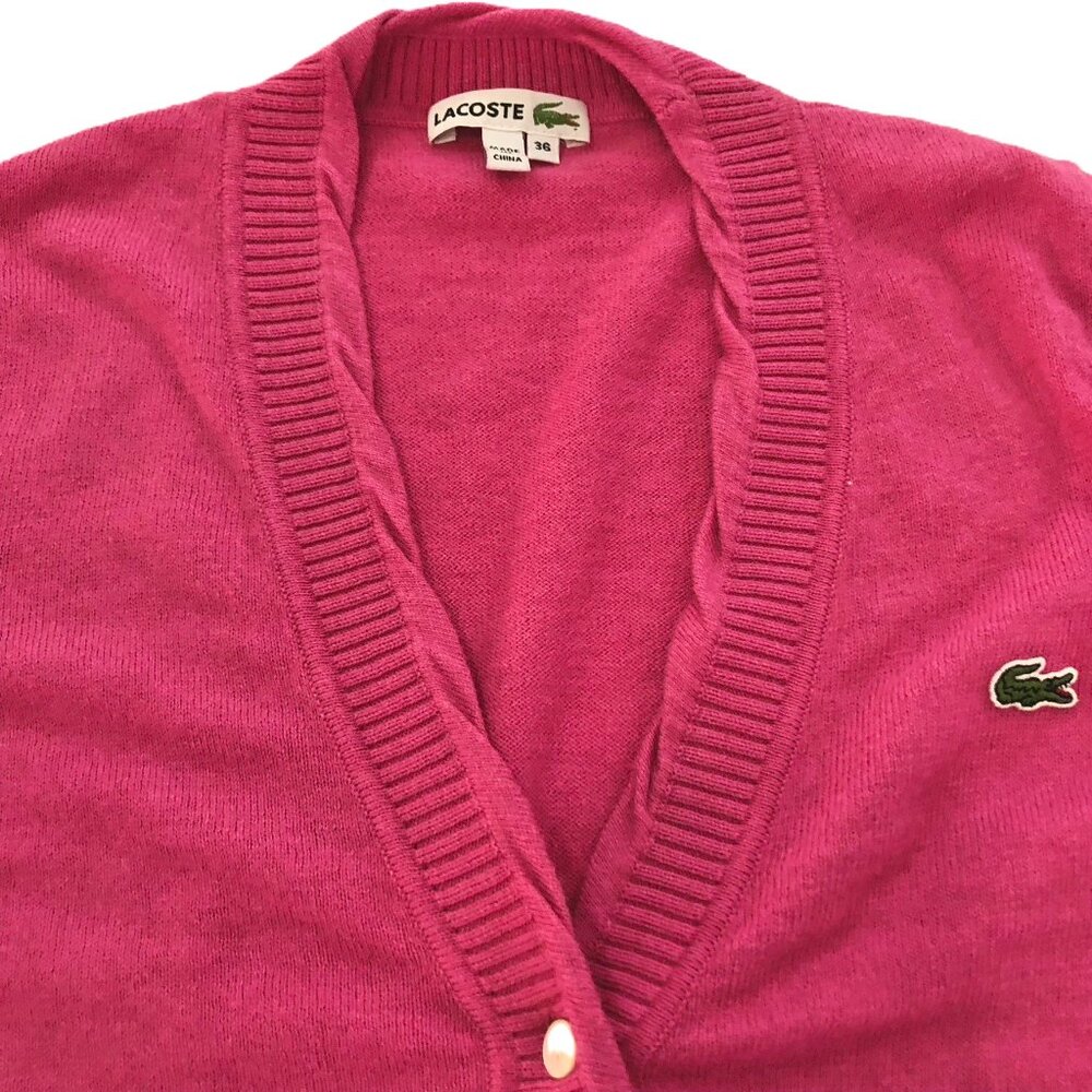 Lacoste Cardigan Sweater Croc Logo Cashmere Cotton Blend Pink Size S EU 36 - Picture 2 of 11